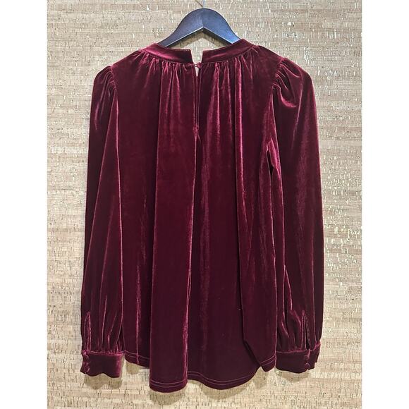 Women's Velvet Long Sleeve Top With Puff Shoulders Size Small - Picture 2 of 8